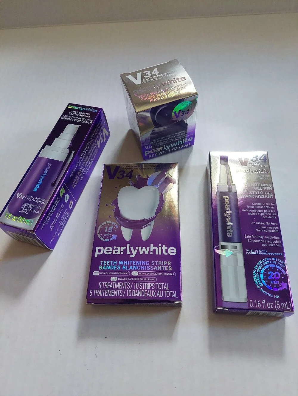4 Pcs New V34 PearlyWhite Collection Gel Pen White Strips Booster Whitening +